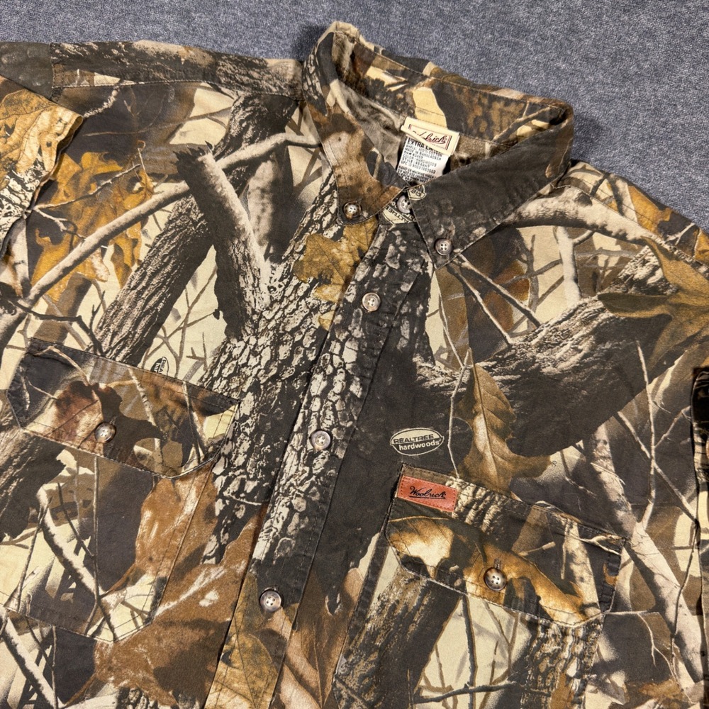 Vintage Woolrich Button Down Shirt Men XL Realtree Hardwoods Camo Short Sleeve